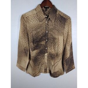 Escada Shirt Womens 38 Brown Beige Silk Button Up‎ Abstract Animal Print Germany